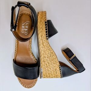 ✨✨ FRANCO SARTO “Clemens” Black Leather Wedge Sandals – Size 7.5 ✨✨